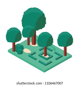 trees plants in the park scene isometric