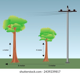 trees and power line safety, vegetation management scheme, example of planting within 8m of power line vector illustration