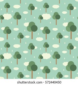 Trees and rain retro vector seamless pattern background 2
