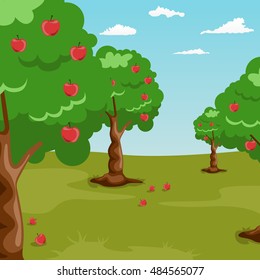 Trees with red apples in orchard