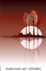 Trees reflected on water. Autumn colours with space for your text. EPS10 vector format.