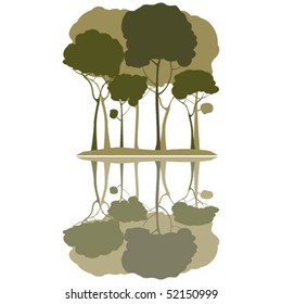 Trees and reflection, clip art illustration