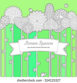 Trees with ribbon and quotes isolated, outlined in modern flat style. Eco concept. Empty space leaves room for design elements or text. Vector artistic banner, frame, label and sticker. Line Art.