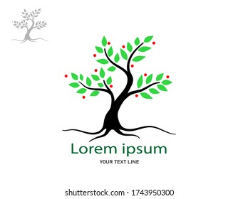 Trees and root with green leaves look beautiful and refreshing. Tree and roots LOGO style.