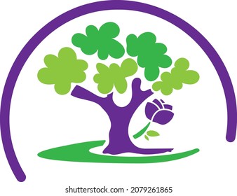 Trees and Rose Color Green and Purple Nature Symbol Icon Vetor
