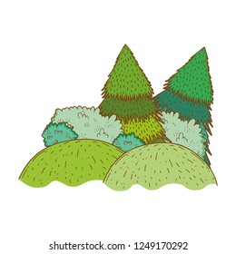 trees rural landscape in round icon