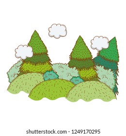 trees rural landscape in round icon