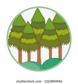 trees rural landscape in round icon