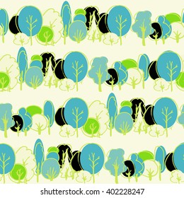 Trees seamless pattern. Forest. Hand drawn vector texture for your design (wallpaper, banners). 