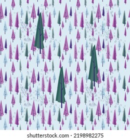 Patrón transparente de árboles en fondo texturado azul