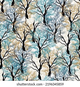 trees seamless pattern on white background