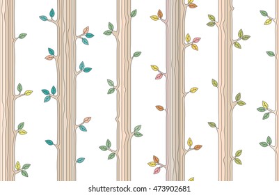 Trees seamless pattern. Season background. Colorful Tree Leaves and Trunks.