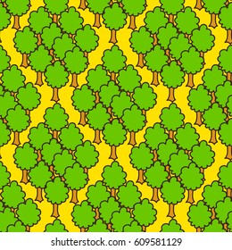 Trees seamless pattern, vector tileable background. Land covered with forest