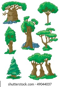 Trees set #1 (baobab, sequoia, acacia, poplar, oak, fur-tree, maple)