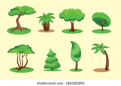 Trees set cartoon vector wood plants