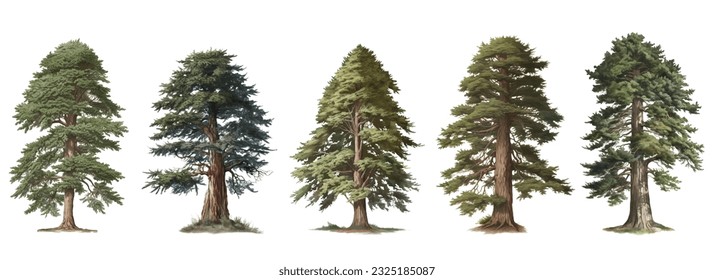 Trees set of Cedar, green trees vector illustration isolated on white background