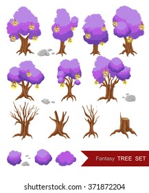 Trees set . Collection tree for game. Fantasy tree