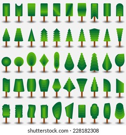 Trees set of flat icons on a white background can be used for games of infographics, presentations illustrations.