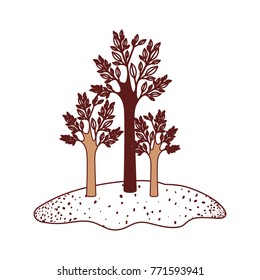 trees set in grassland in color sections silhouette