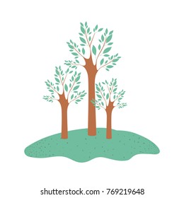 trees set in grassland in colorful silhouette