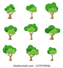 Árboles, un conjunto de árboles verdes. Dibujo vectorial de árboles verdes.