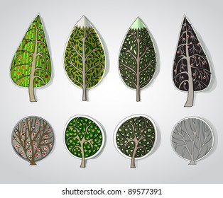 trees set (icons, stickers)