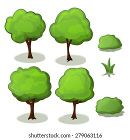 Trees Set Illustration Green Cartoon Vector