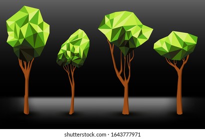 Trees set isolated on white background. Polygonal trees.