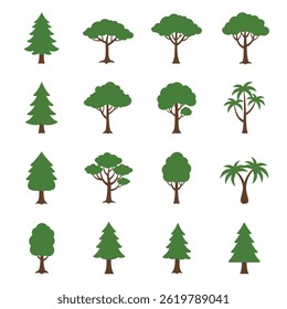 trees set isolated on white background , vector illustration.