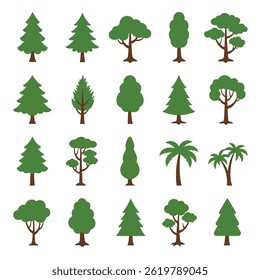 trees set isolated on white background , vector illustration.
