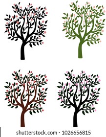 the trees set leaves flowers vector