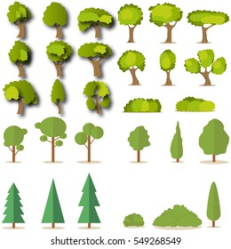 Trees, a set of trees, leaves, herbs, vegetation, flora, nature. Flat design, vector illustration. Vector.