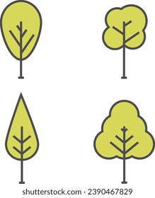 Trees, a set of original, designer trees. Vector, cartoon illustration of a tree.