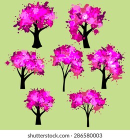 Trees set with paint imitation drops
