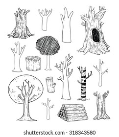 trees set, vector illustration.
