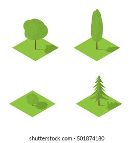 Trees set vector isometric illustration