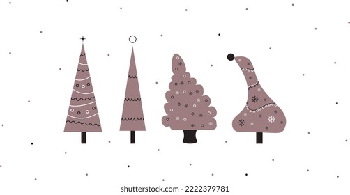 Сhristmas trees set, vector, simple flat illustration, cute, minimalism, brown, black