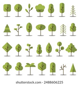 Trees in shades of green. Wood for every taste. Abstract trees. EPS 10.