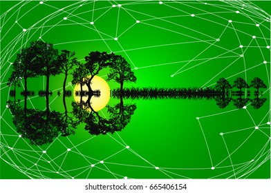 Trees in a Shape of Guitar. Sketch Artwork, Creative Idea, Innovative art, Concept Illustration.