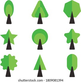 Trees, shrubs and hedges Summer cartoon set illustration and other green forest elements with bushes