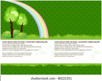Trees and shrubs with the rainbow rays of dotted located on an abstract background