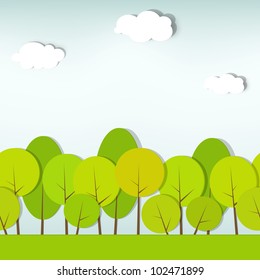 trees and shrubs. seamless vector paper cut image