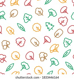 Trees Signs Thin Line Concept Seamless Pattern Background on a White Include of Pine, Oak and Firtree. Vector illustration of Icons