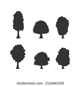 trees silhouette bundle vector set, black trees on white background