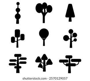 Trees silhouette -forest isometric and simple shapes collection 