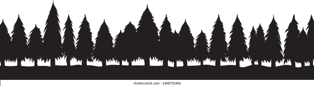 Trees, silhouette of forest, vector