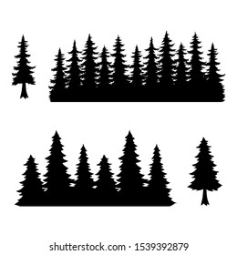 Trees, silhouette of forest, vector