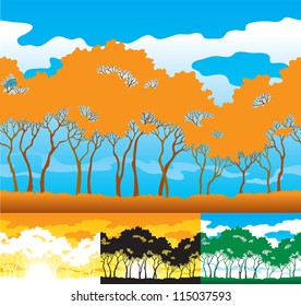 Trees silhouette. Four horizontal seamless vector backgrounds with  silhouettes of trees on sky.