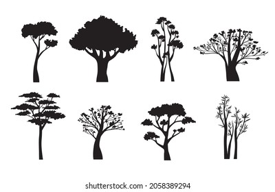 Silueta de árboles en ilustración de vector de fondo blanco EPS10
