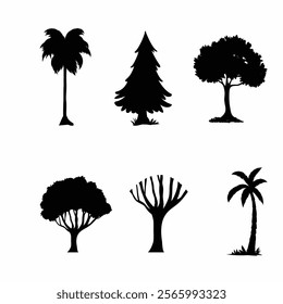 trees silhouette popular leaves branch design white background vector illustration